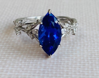 Tanzanite and diamond vine ring. Unique Marquise engagement ring. OOAK ring. One of a kind cluster ring. Ready to ship!