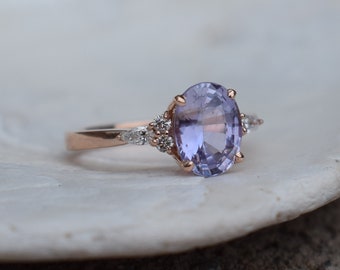 Lavender sapphire ring Engagement ring diamond ring oval  lavender sapphire ring Rose gold Campari design by Eidelprecious