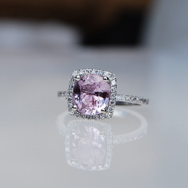1.83ct Cushion Lilac Peach Champagne Sapphire 14k white gold diamond  Engagement Ring