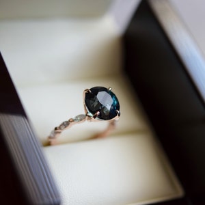 Round Peacock sapphire engagement ring. Rose Gold Engagement Ring. Blue green Sapphire engagement ring by Eidelprecious