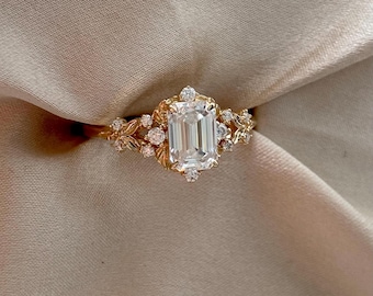 Enchanted Diamond engagement ring gold.  Fantasy elvish ring. 14k yellow Gold moissanite engagement ring. Unique promise ring Eidelprecious