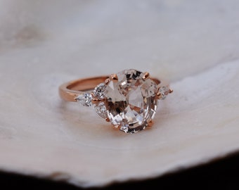 Champagne sapphire engagement ring. color change sapphire ring 5ct oval diamond ring Platinum ring. Trillium Engagement ring Eidelprecious