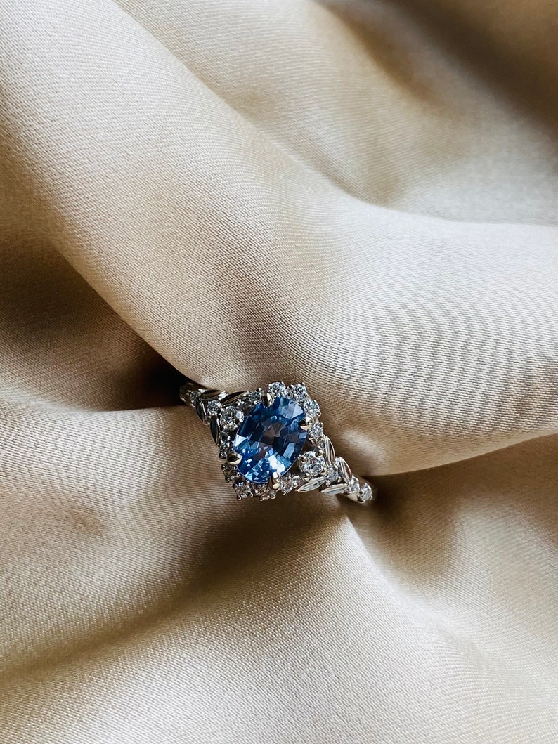 Kassandra Ice blue sapphire engagement ring white gold Winter Glow Light Blue sapphire diamond engagement ring Enchanted engagement ring image 4