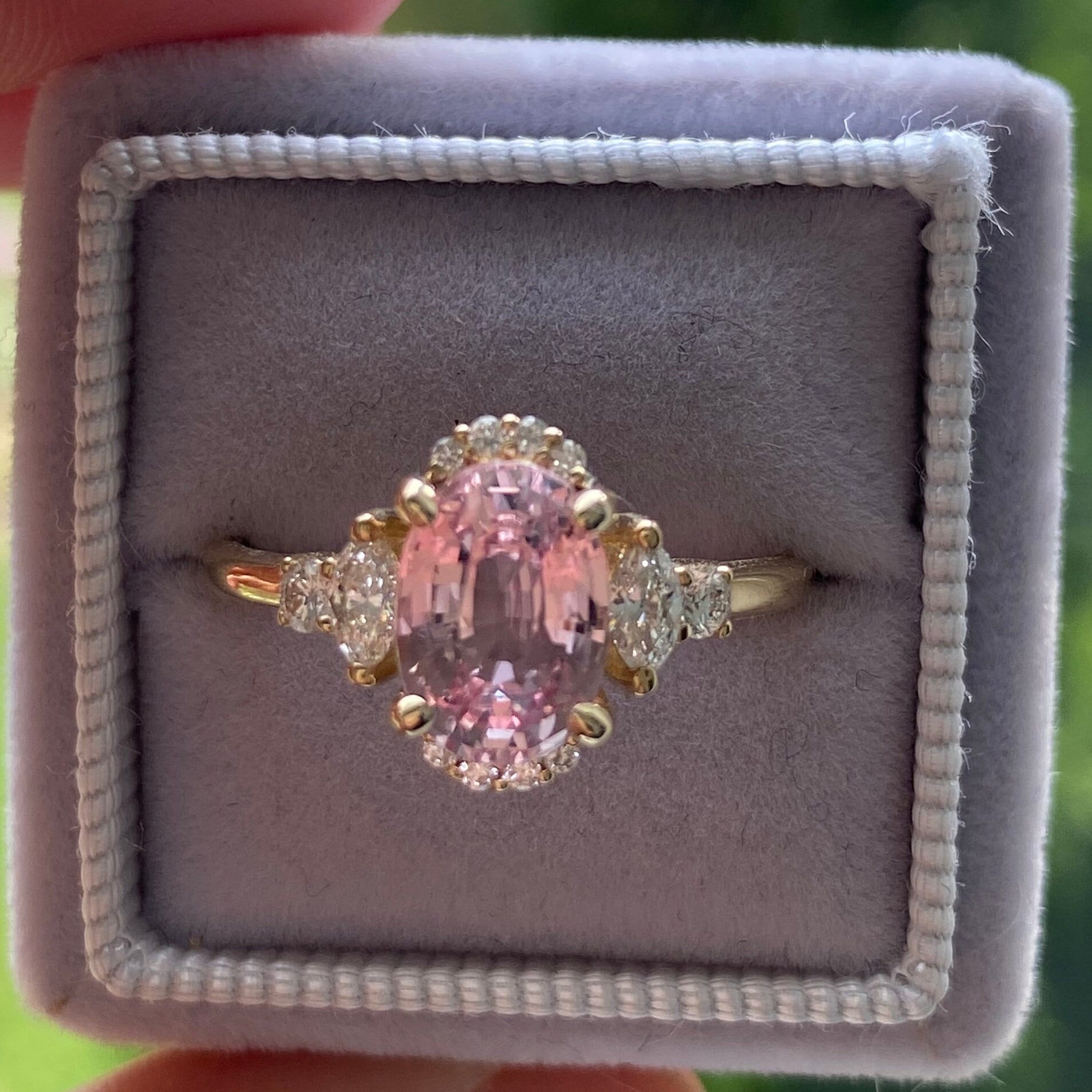 Oval Pink Sapphire Engagement Ring with Diamond Ring Guard Enhancer, Bridal Ring Set - Isabella & Danielle 18K Rose Gold / 6.5