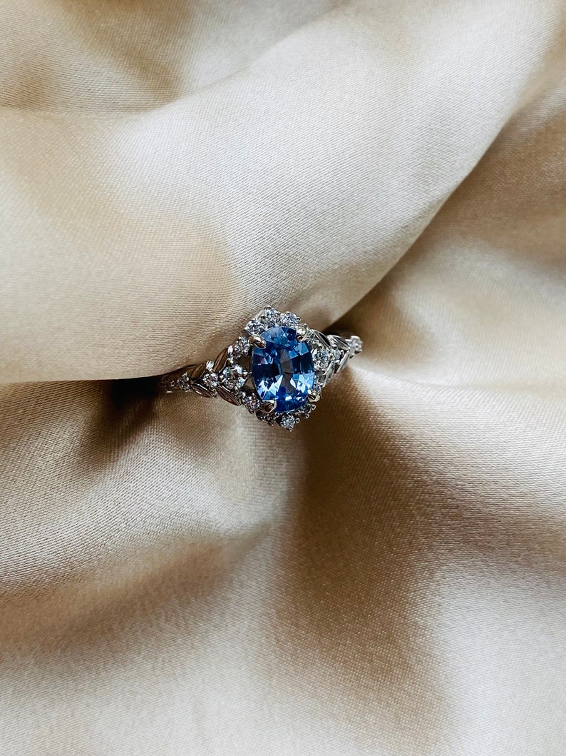 Kassandra Ice blue sapphire engagement ring white gold Winter Glow Light Blue sapphire diamond engagement ring Enchanted engagement ring image 8