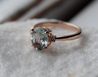 Mint Sapphire Ring. Rose Gold Engagement Ring. Mint Green Sapphire