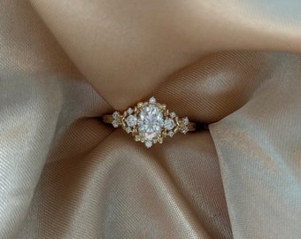 Adira elven diamond engagement ring. 14k gold IGI certified engagement ring. Elvish fantasy Lord of the rings inspired ring by Eidelprecious