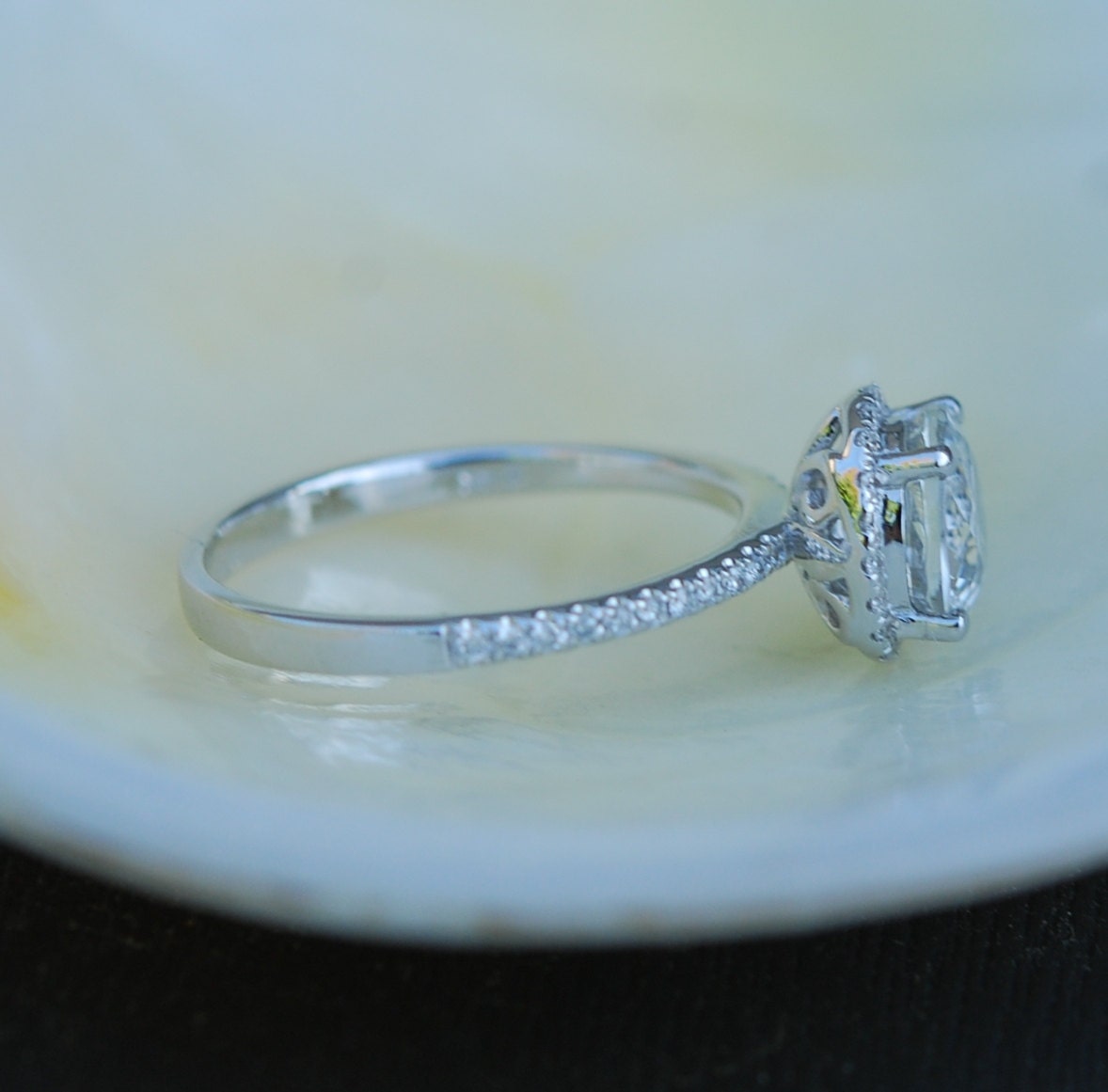 Round White sapphire engagemnt ring. Sapphire diamond engagement ring 14k white gold ring by