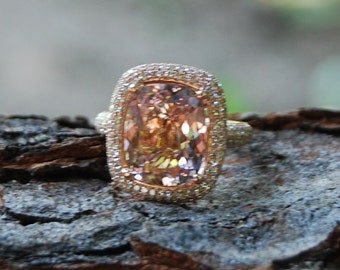 Morganite ring in 14 rose gold. Natural Morganite and diamond engagement ring. Cocktail ring. Peach morganite 6ct diamond ring