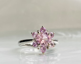Snowflake Engagement Ring Pink Sapphire ring Lavender sapphire diamond ring Cluster White gold ring engagement ring by Eidelprecious