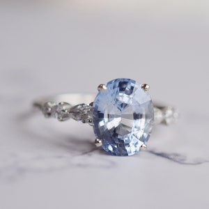 Ice Blue Sapphire Engagement Ring. Oval White Gold Engagement Ring. One ...