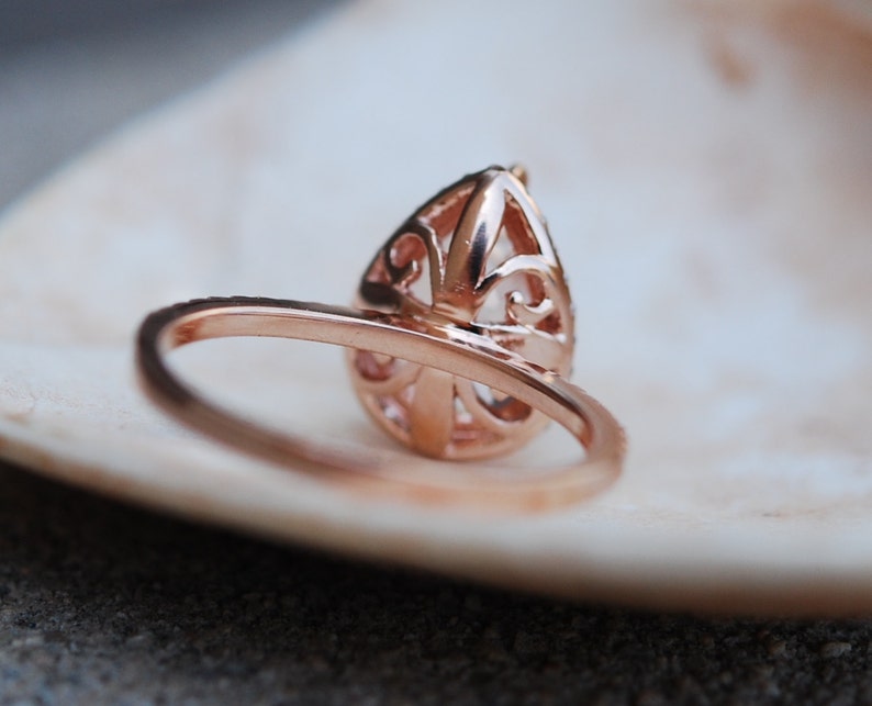 Engagement Ring White Sapphire Engagement Ring 14k Rose Gold 3ct, Pear Cut White Sapphire Ring. Engagement ring by Eidelprecious image 4