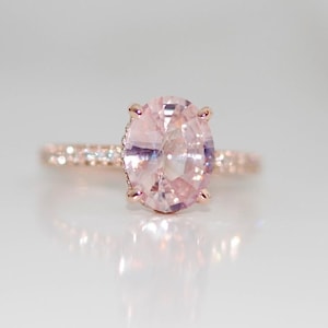 2 Karat Hellrosa Saphir Verlobungsring: 14k Rose Gold Hidden Diamond Halo