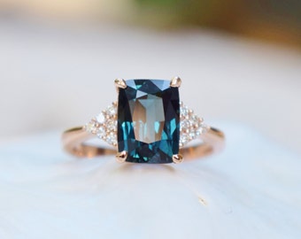 Peacock sapphire engagement ring. Emerald cut blue green sapphire ring diamond ring  Martini by Eidelprecious.