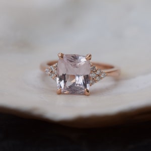 Ice peach sapphire engagement ring. 3.2ct radiant cut light peach sapphire ring diamond ring rose gold ring Martini by Eidelprecious. image 2