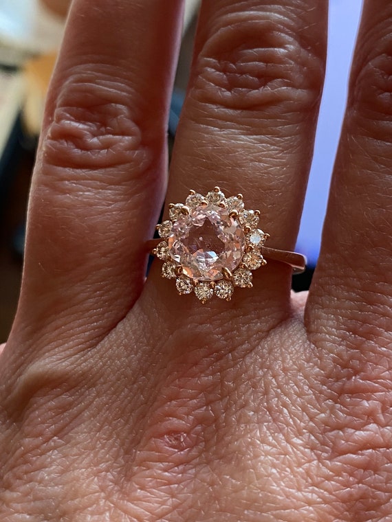 Peach Champagne Sapphire Diamond Ring 14k Rose Gold Ring