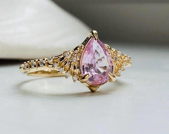 Aletta1 Wings Engagement Ring: 14k Gold, Pear Pink Sapphire,Diamonds