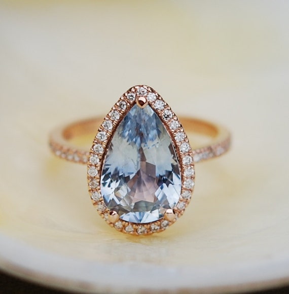 Pear Rainbow Moonstone Ring With Light Blue Sapphires – Capucinne
