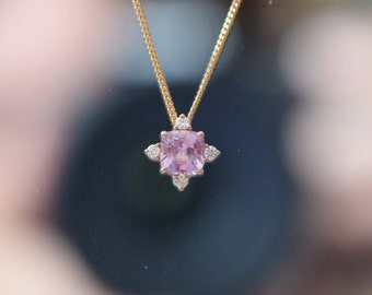 Peach sapphire pendant. Rose gold pendant. Pink sapphire and diamond pendant. Wedding gift. Anniversary gift by Eidelprecious