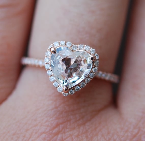 Rose Gold Engagement Ring. Ice Peach Sapphire Engagement Ring