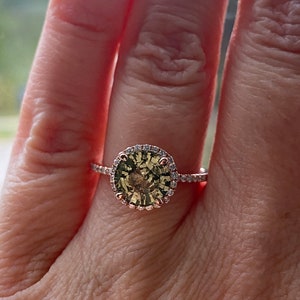 Olive green sapphire ring Round halo engagement ring rose gold Classic engagement ring with natural green sapphire diamonds Eidelprecious image 7