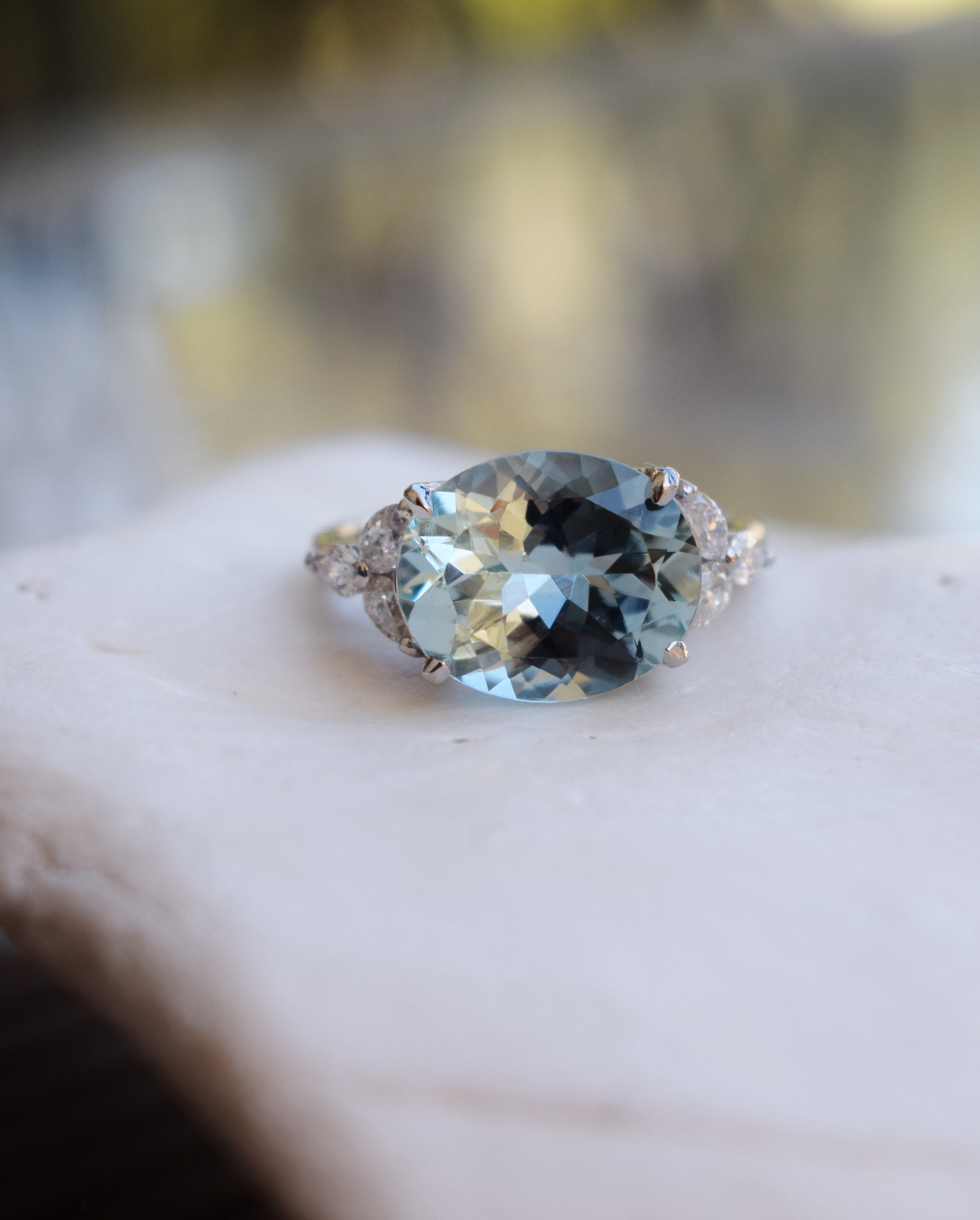 Platinum store aquamarine ring