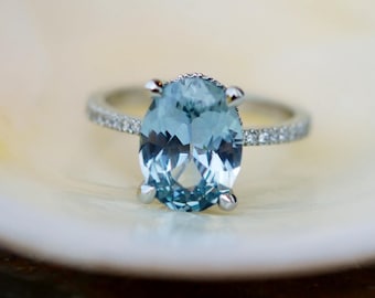 Blake Lively Ring Mint Blue Green sapphire ring 14k white gold diamond ring 3.55ct mint sapphire ring by Eidelprecious