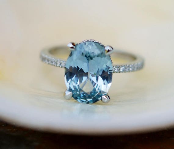 Blake Lively Ring Mint Blue Green Sapphire Ring 14k White Gold | Etsy
