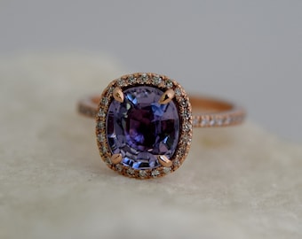 Lavender Blue Sapphire Ring. 3ct rose gold ring. Engagement ring by Eidelprecious