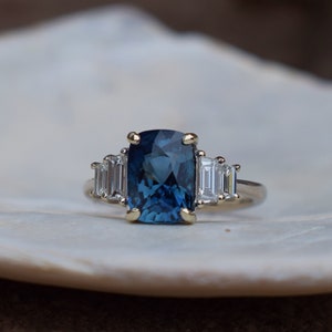 Blue Ice Sapphire Engagement Ring. White Gold Diamond Ring. Cushion Cut ...