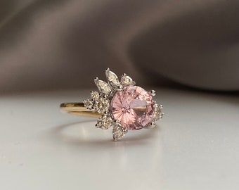 Flora pink sapphire ring. Sapphire diamond cluster ring. Flower engagement ring. Unique Alternative engagement ring by Eidelprecious