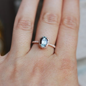Green blue sapphire engagement ring. Mint sapphire 2.05ct oval halo diamond ring 14k Rose gold. image 2