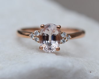 Sapphire engagement ring. Caramel sapphire. Oval diamond ring 14k Rose gold. Campari Engagement ring by  Eidelprecious