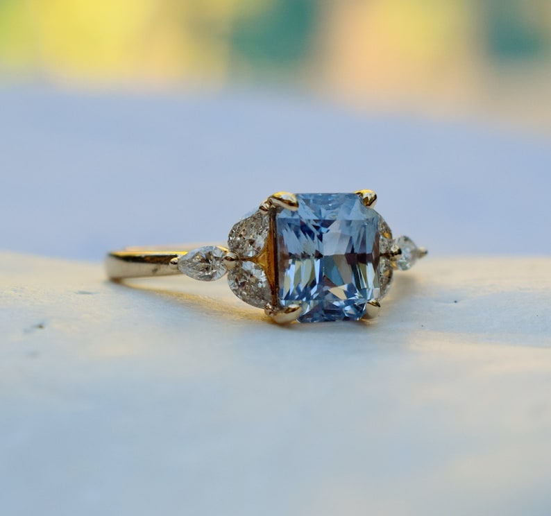 Blue Sapphire Engagement Ring. Sky Blue Sapphire 3ct Radiant Etsy
