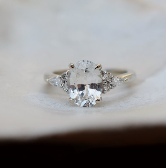 White Sapphire Engagement Ring. 2.07ct Oval Diamond Ring White - Etsy