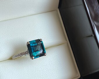 Mermaid blue green sapphire ring. Engagement peacock sapphire ring, diamond ring 14k white gold ring engagement ring by Eidelprecious