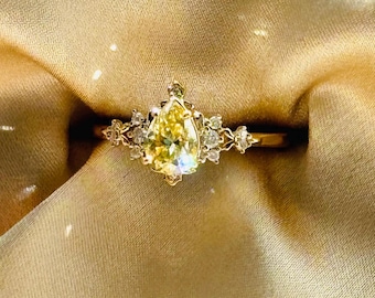 Dela Yellow Diamond Engagement Ring. Fairy tale Engagement Ring Gold. Delicate Fantasy ring Unique 14k gold ring for romantic bride