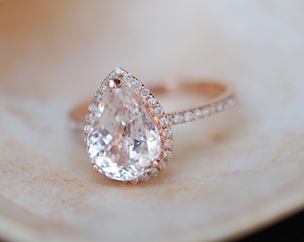 Engagement Ring White Sapphire Engagement Ring 14k Rose Gold 3ct, Pear Cut White Sapphire Ring. Engagement ring by Eidelprecious