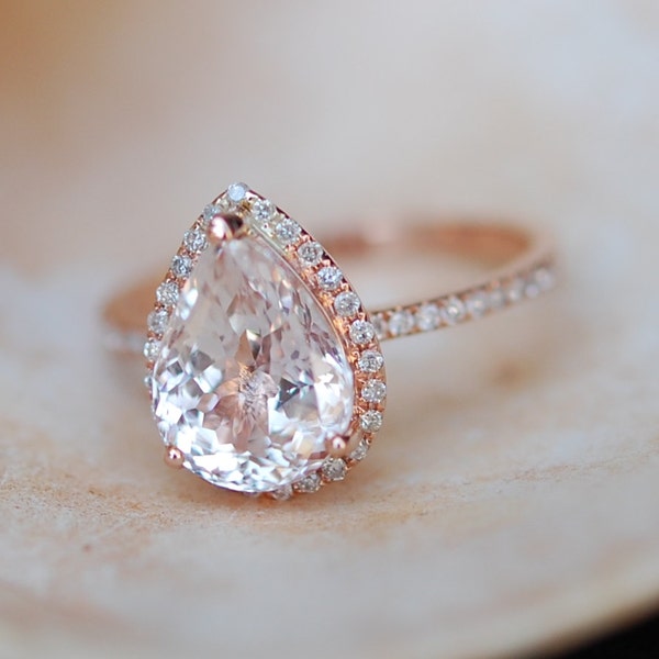 Engagement Ring White Sapphire Engagement Ring 14k Rose Gold 3ct, Pear Cut White Sapphire Ring. Engagement ring by Eidelprecious