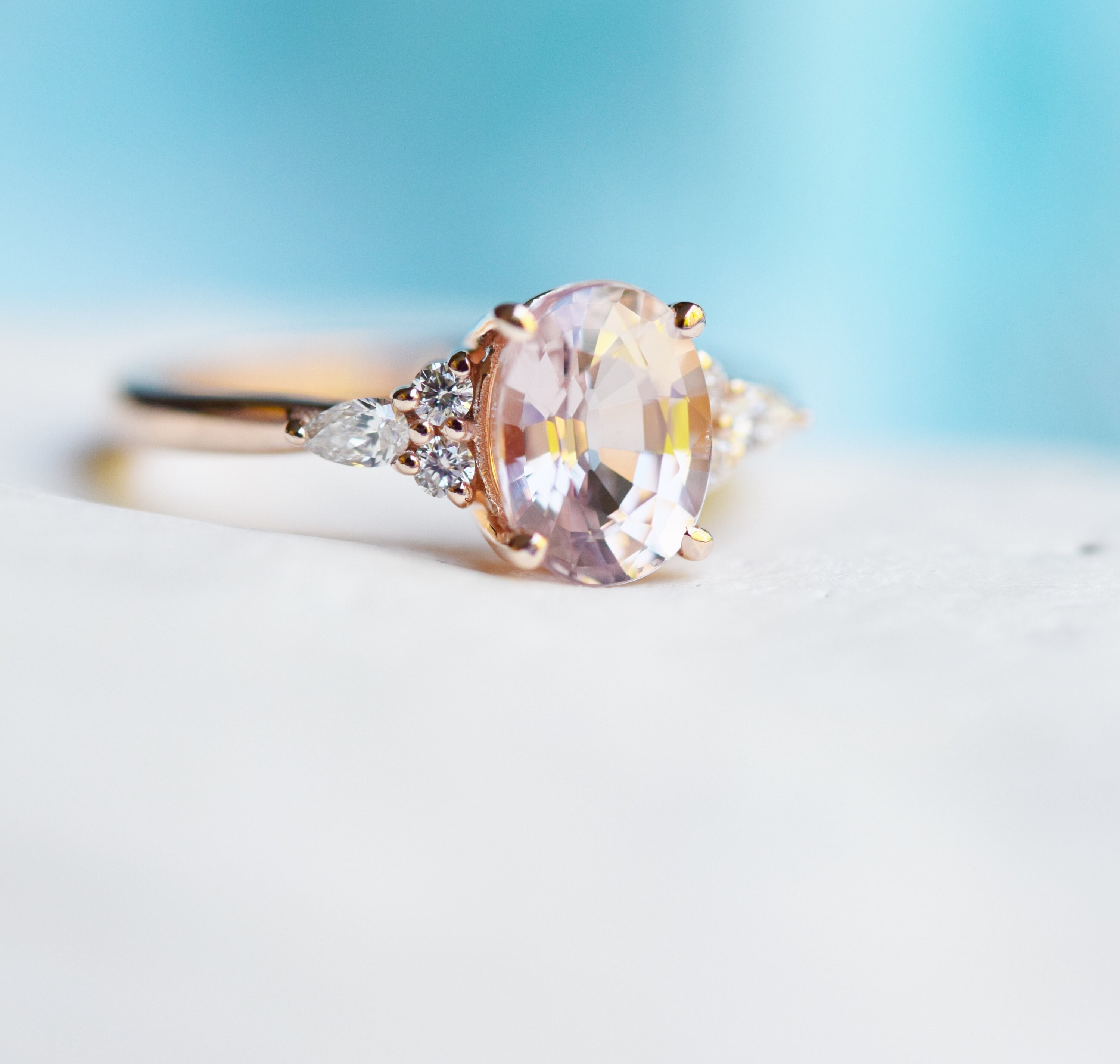  Peach  sapphire  engagement  ring  Light peach  champagne  