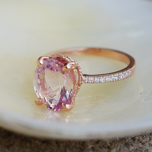 Peach Sapphire Engagement Ring. Rose Gold Engagement Ring - Etsy