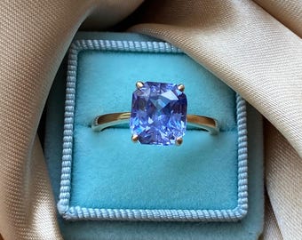 Periwinkle Sapphire Engagement Ring: 4.5ct Radiant Cut, 14k Gold