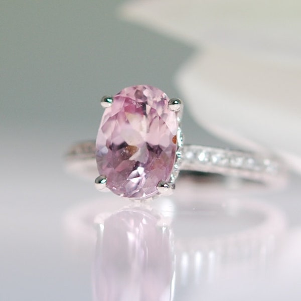 Platinum engagement ring peach sapphire oval 2.79ct blush ice peach champagne sapphire, full eternity