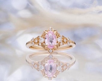 Arwen Elvish Engagement Ring Pink Sapphire Gold  Engagement Ring Whimsical Fantasy Ring Fairytale Ring