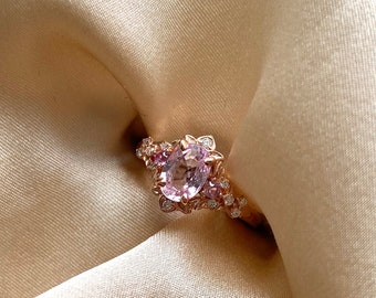 Arwen Elvish Engagement Ring Pink Sapphire Gold  Engagement Ring Whimsical Fantasy Ring Fairytale Ring