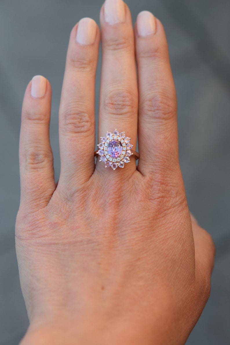 Sapphire engagement ring Oval Pink sapphire ring Diamond ring Rose gold ring engagement ring by Eidelprecious image 3