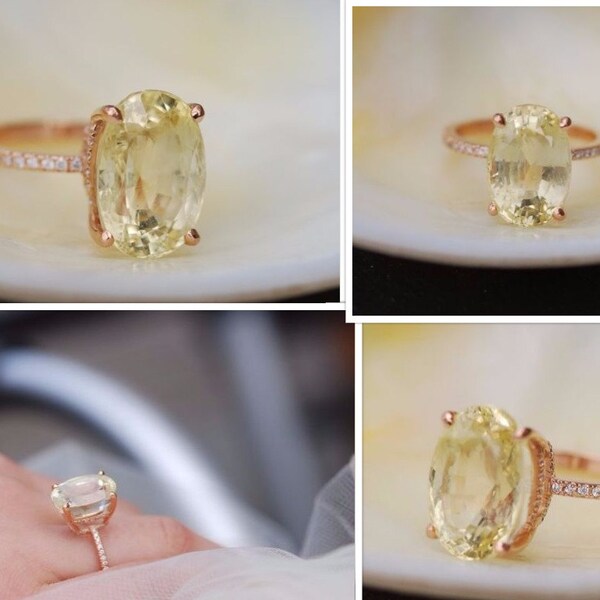 9.76ct Blake Lively ring Yellow Sapphire Engagement Ring oval cut 14k rose gold diamond ring  Lemon sapphire ring by Eidelprecious