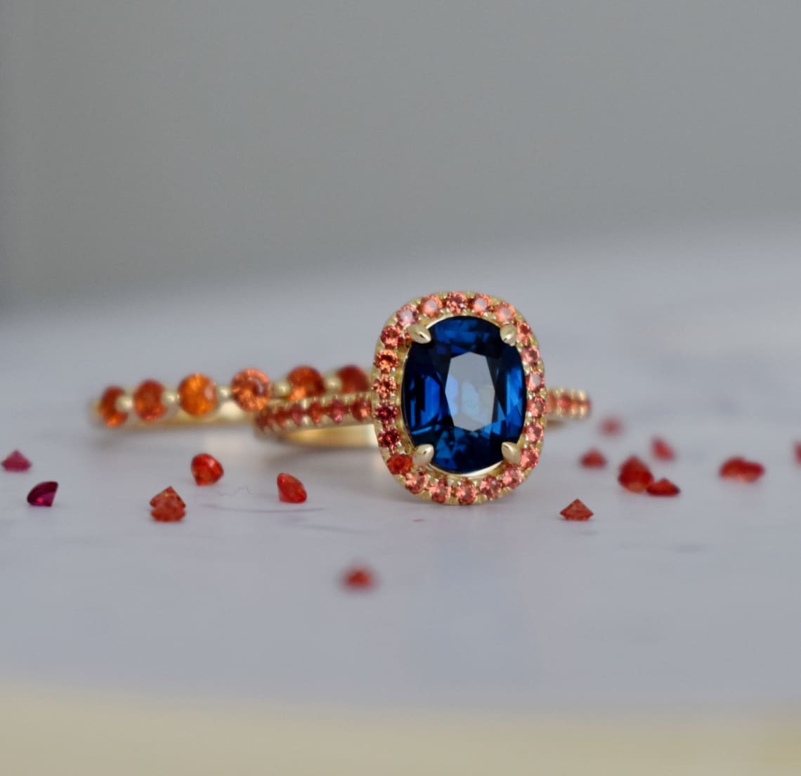 Orange sapphire ring. Unique engagement ring. Sapphire band. image 1