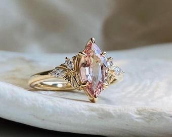 Fiore Betta - Floral Marquise Pink Sapphire Engagement Ring: 14k Gold Lab Diamond Butterfly