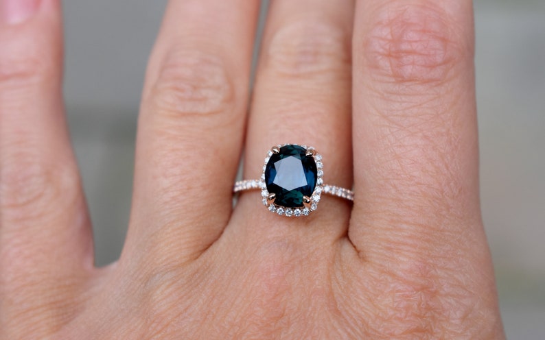 Deep Blue Green Sapphire Engagement Ring. Peacock Sapphire 2ct - Etsy